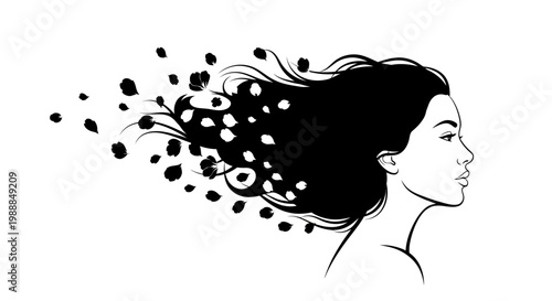 Woman with hair made of particles.