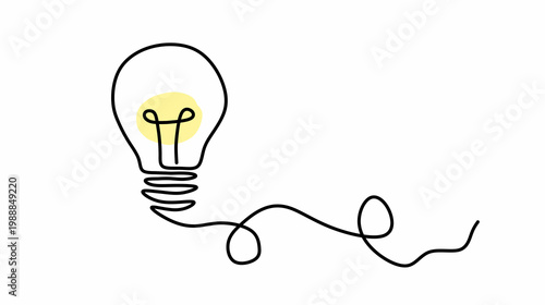 Continuous line drawing of a glowing lightbulb representing innovation and ideas.