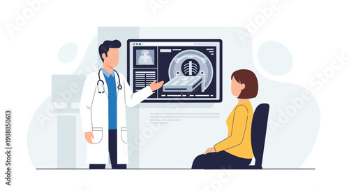 Doctor explains MRI scan results to patient, medical consultation, healthcare concept