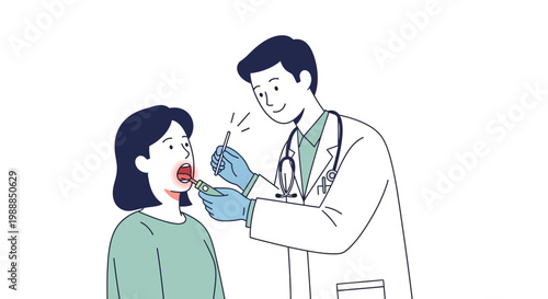 Doctor taking throat swab from patient for medical test, illustration
