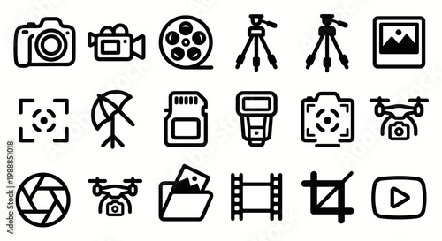 Fotografia Vector icon set for photography, cinematography, and digital media apps