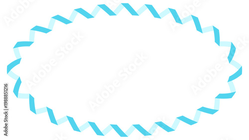Oval elliptical wavy ribbon frame border in light blue, decorative vector illustration for greeting cards and web design