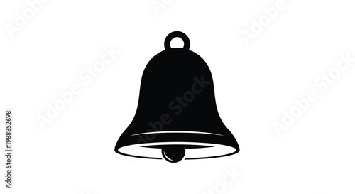 A simple black silhouette of a traditional bell with a looped handle and clapper high quality