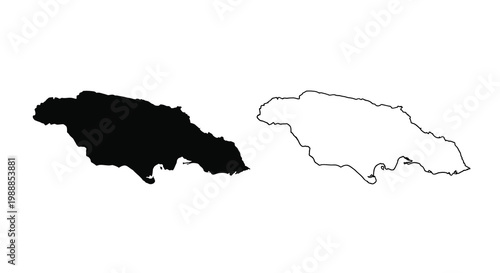 Two contrasting depictions of jamaica s island shape one solid black one white outline high quality