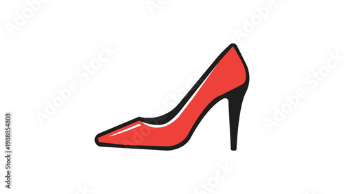 Red high heel stiletto shoe vector icon illustration. Modern flat design side view of a woman's elegant pump with a thin heel. Minimalist fashion accessory graphic isolated on white background.