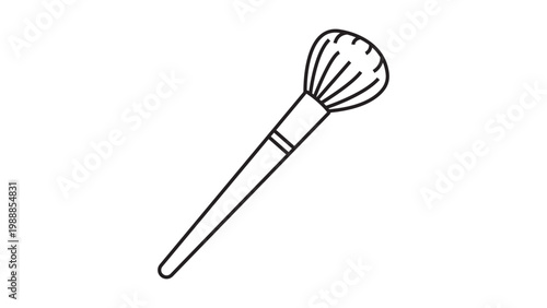 Makeup Brush Vector Icon with Editable Stroke: A minimalist hand-drawn black line illustration of a soft round powder or blush brush for beauty, cosmetics, and makeup application. Scalable outline.