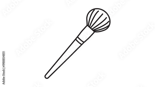 Minimalist Makeup Brush Vector Icon with Editable Stroke. Hand-drawn black line art illustration of a soft round powder brush for beauty, makeup, and cosmetics, isolated on white background.