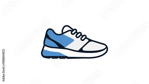Photos Modern flat vector icon of a blue and white athletic sneaker shoe shown from a side profile view