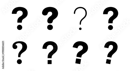 Question mark icon set, black interrogation symbols, 8 vector elements for FAQ design