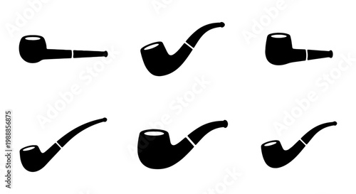Vintage smoking pipe icons, black tobacco pipe set, 6 classic smoker vector elements