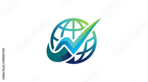 Modern Globe Logo with Check Mark Symbolizing Global Success.