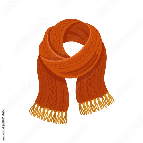 Knitted autumn scarf icon, cozy wool fashion accessory in modern flat vector style.
