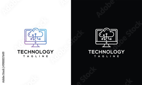 Modern Technology Logo Cloud Computing and Circuitry on Monitor