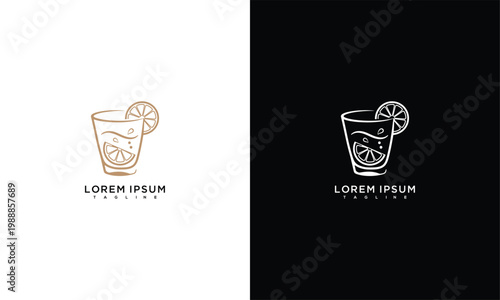 Minimalist Drink Logo with Lemon Slice and Bubbles
