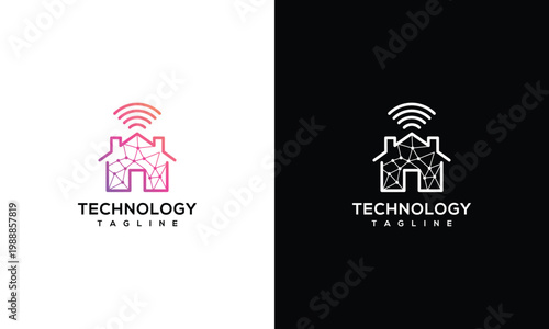 Modern Smart Home Technology Logo with Wifi Signal