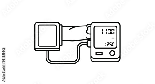 Blood Pressure Monitor Device with Cuff on Arm, Medical Health Checkup Icon