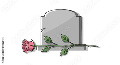 Pink rose on tombstone illustration for grief and remembrance