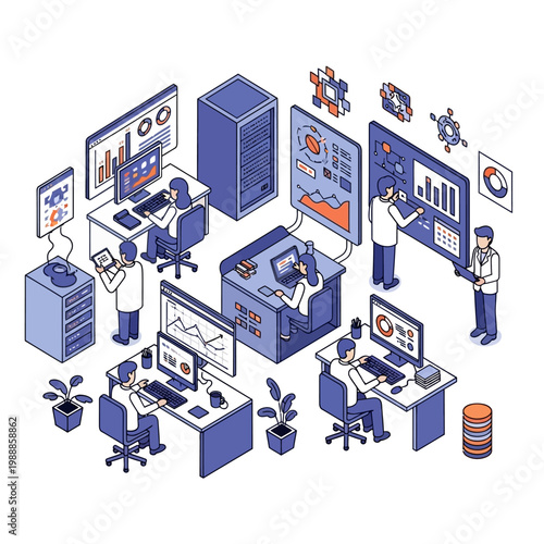 People working at computer desks.