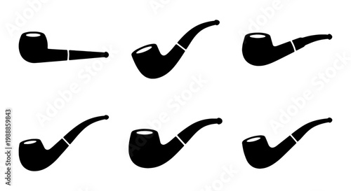 Vintage smoking pipe icons, black tobacco pipe silhouettes, 6 vector elements set
