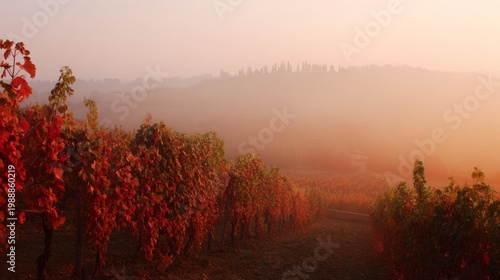 nebbiolo. Nebbiolo vineyard on Piedmont hills at sunrise with morning mist over grapes. menu design, packaging mockups, designed for culinary blogs and recipe cards for restaurants.
