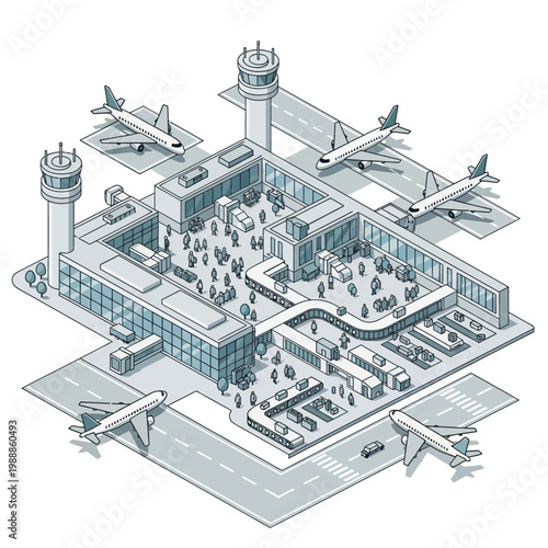 Airplanes and Airport Terminal Building.