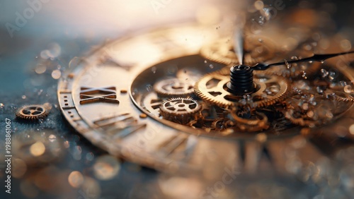 Vintage Clockwork Mechanism with Gears and Roman Numerals