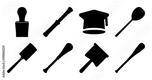 Silhouette set of diverse symbolic items conveying achievement and graduation themes