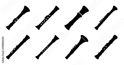 Diverse silhouettes of clarinets showcasing various designs and key arrangements