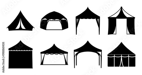 Silhouette Collection of Various Tent Styles in Black and White