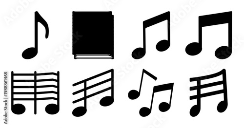 Collection of Various Musical Notes and a Book in Black and White