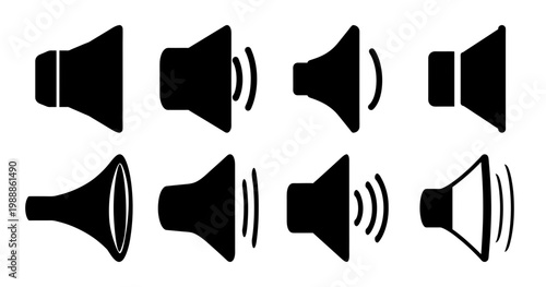 Collection of black speaker icons showing various volume and mute levels