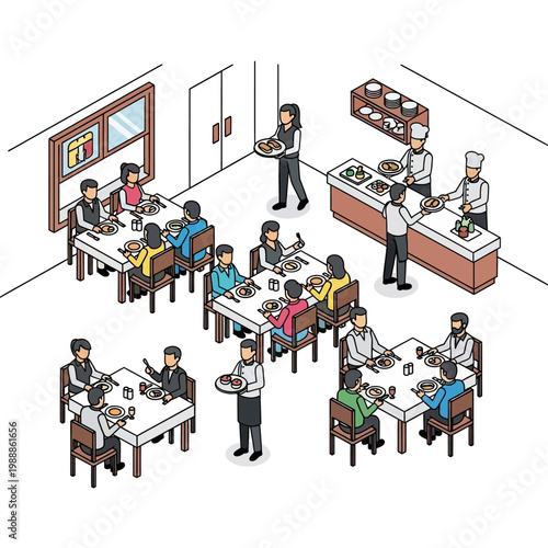 People eating at restaurant tables.