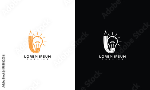 Modern Logo Design Pencil and Lightbulb for Idea and Creativity