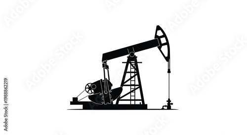 A stark silhouette of a pumping jack commonly known as an oil well derrick is displayed