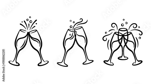 Elegant Champagne Glasses Clinking Together for Celebration and Joy.