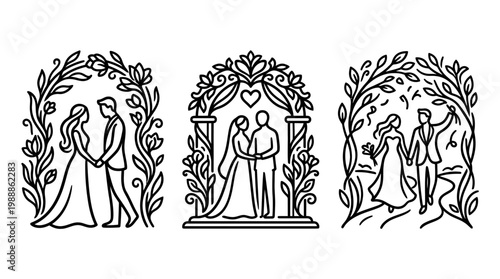Elegant Wedding Ceremony Illustrations Depicting Love and Commitment.