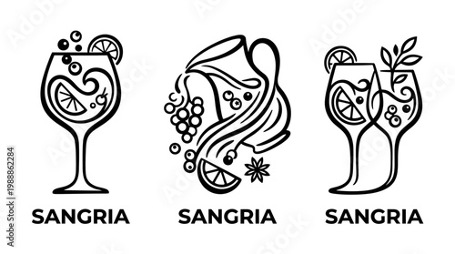 Elegant Sangria Drink Illustrations with Citrus and Bubbles.