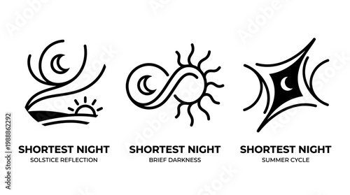 Minimalist Black and White Illustrations Depicting Shortest Night Concepts.