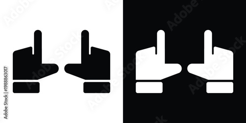 Two hands making a frame gesture icon. Minimalist creative perspective symbol for photography, focus, scouting, or framing a shot. Black and white vector flat design of human hand gesture.