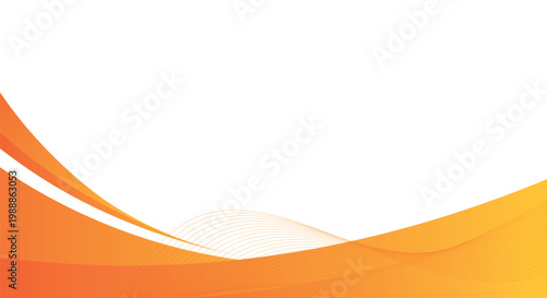 A clean and professional abstract background featuring vibrant orange and yellow curved waves at the bottom with ample white copy space for text or graphics.