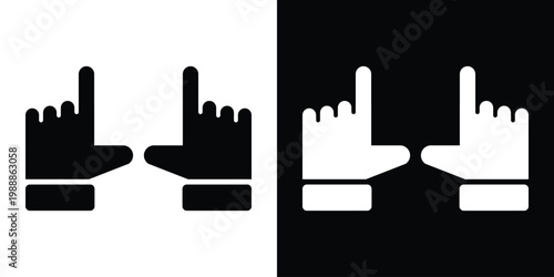 Two hands making a frame gesture icon. Minimalist creative perspective symbol for photography, focus, scouting, or framing a shot. Black and white vector flat design of human hand gesture.