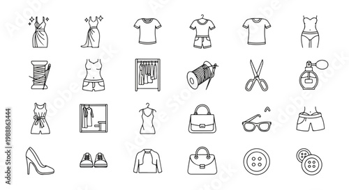 Fashion Icon Collection Set Clothes Accessories Apparel Objects