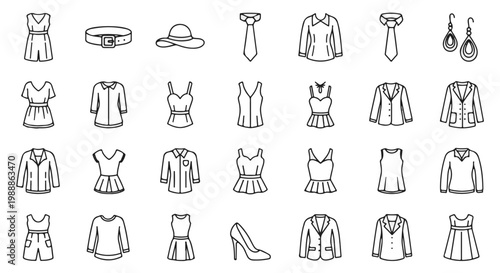 Fashion Icons Line Art Collection of Clothing and Accessories for Style