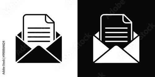 Email management and task automation icon. Open envelope with a checklist and gear symbol. Represents efficient communication, project processing, and workflow optimization.
