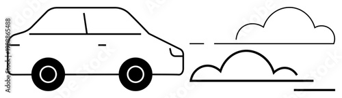 Environmental awareness, air pollution, automotive emissions, carbon footprint, transportation, sustainability. Minimalist car emitting exhaust. Environmental awareness and air pollution concept