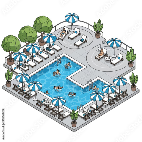 People Relaxing By Swimming Pool.