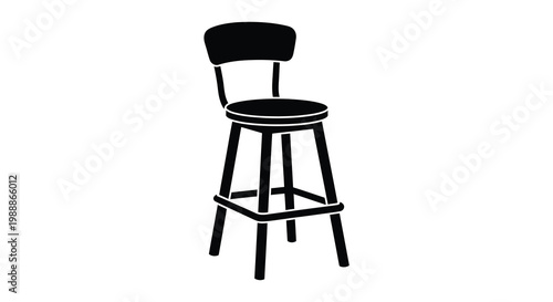 A simple black silhouette depicts a wooden bar stool with a circular seat and back