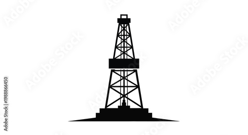 A stark black silhouette depicts a classic oil derrick structure against a plain white background