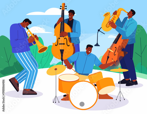 Jazz Musicians Playing Instruments in Harmony.