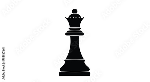 A stark silhouette of a chess queen depicted in solid black against a clean white background